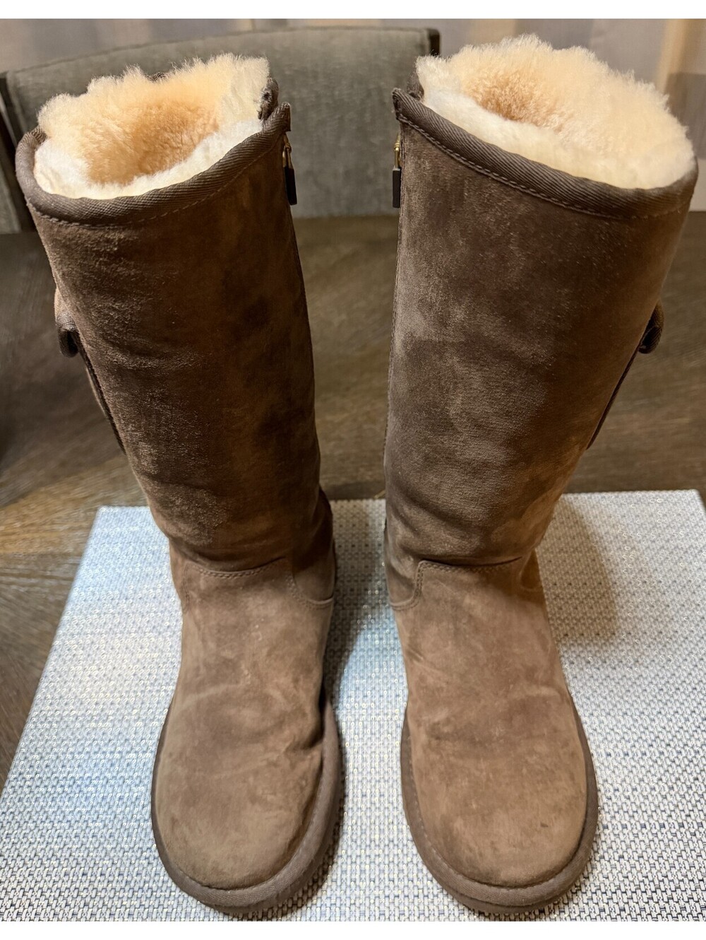 UGG Australia Tall Cargo Suede Boots Side Pocket Buckle Zipper Brown Womens 7